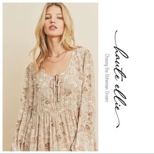 WHEAT PAISLEY-Tie Front Modern PRARIE Dress